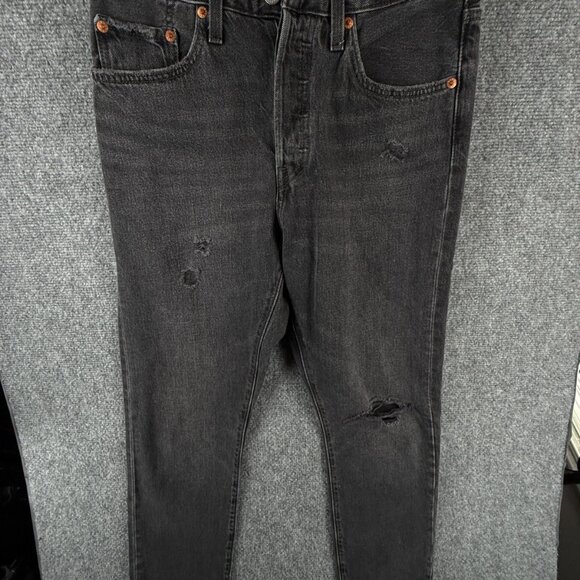 Levis Premium 501 S Jeans Women Black Button Fly Big E Charcoal Wash Straight - Picture 1 of 16